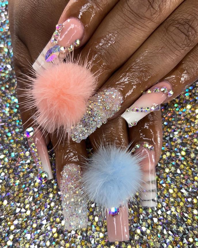 Custom freestyle acrylic set on a holographic backdrop