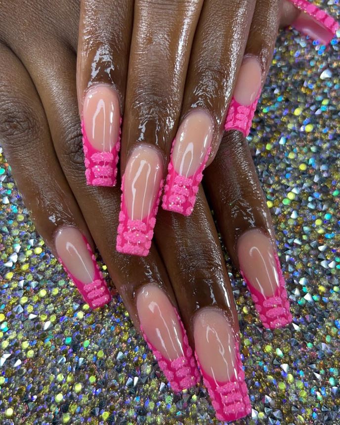 One colour acrylic full set on a holographic backdrop