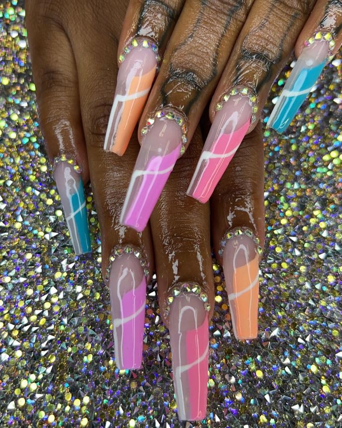 Recreated inspiration acrylic set on a holographic backdrop