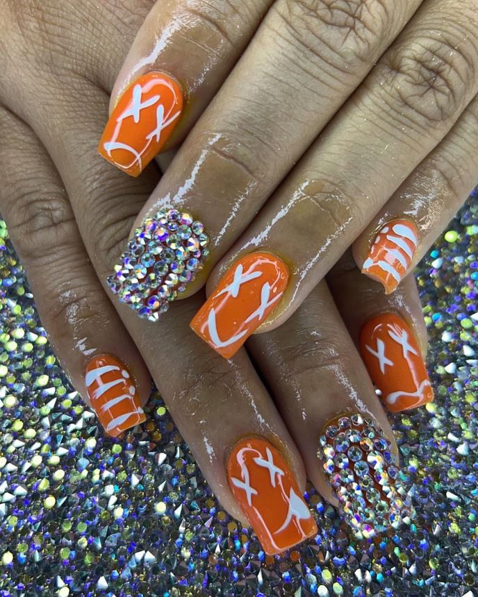Custom freestyle acrylic set on a holographic backdrop