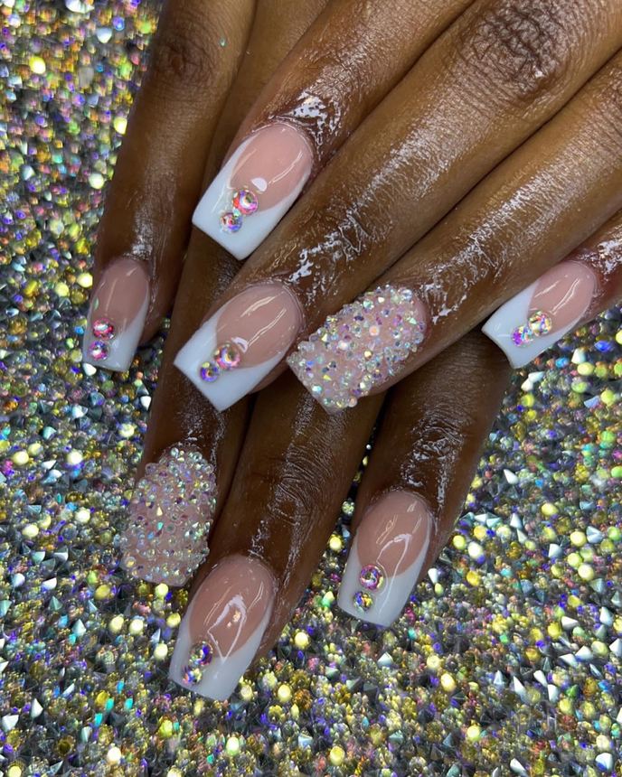 Recreated inspiration acrylic set on a holographic backdrop