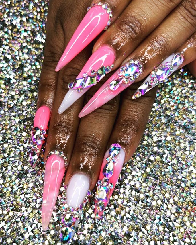 XL stiletto set in hot pink with crystal detailing