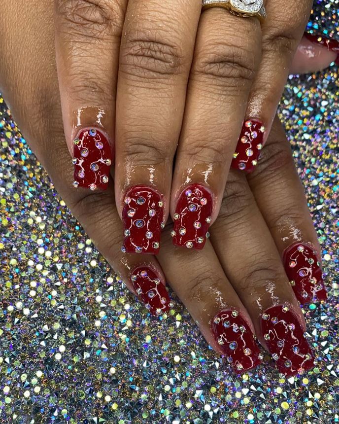 Recreated inspiration acrylic set on a holographic backdrop