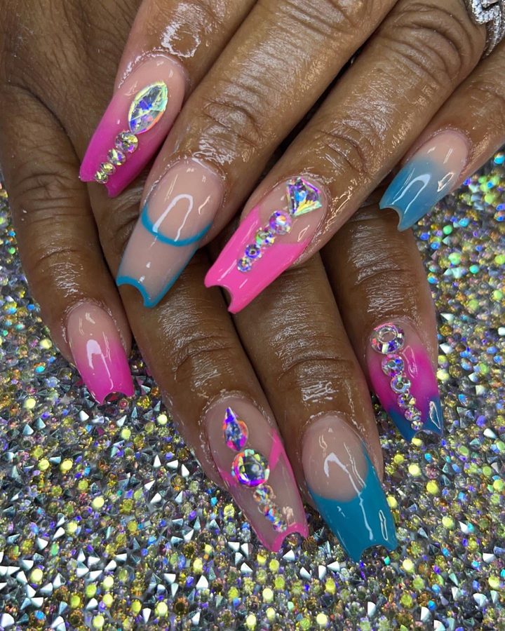Pink, blue and teal set with crystal accents and chrome detailing